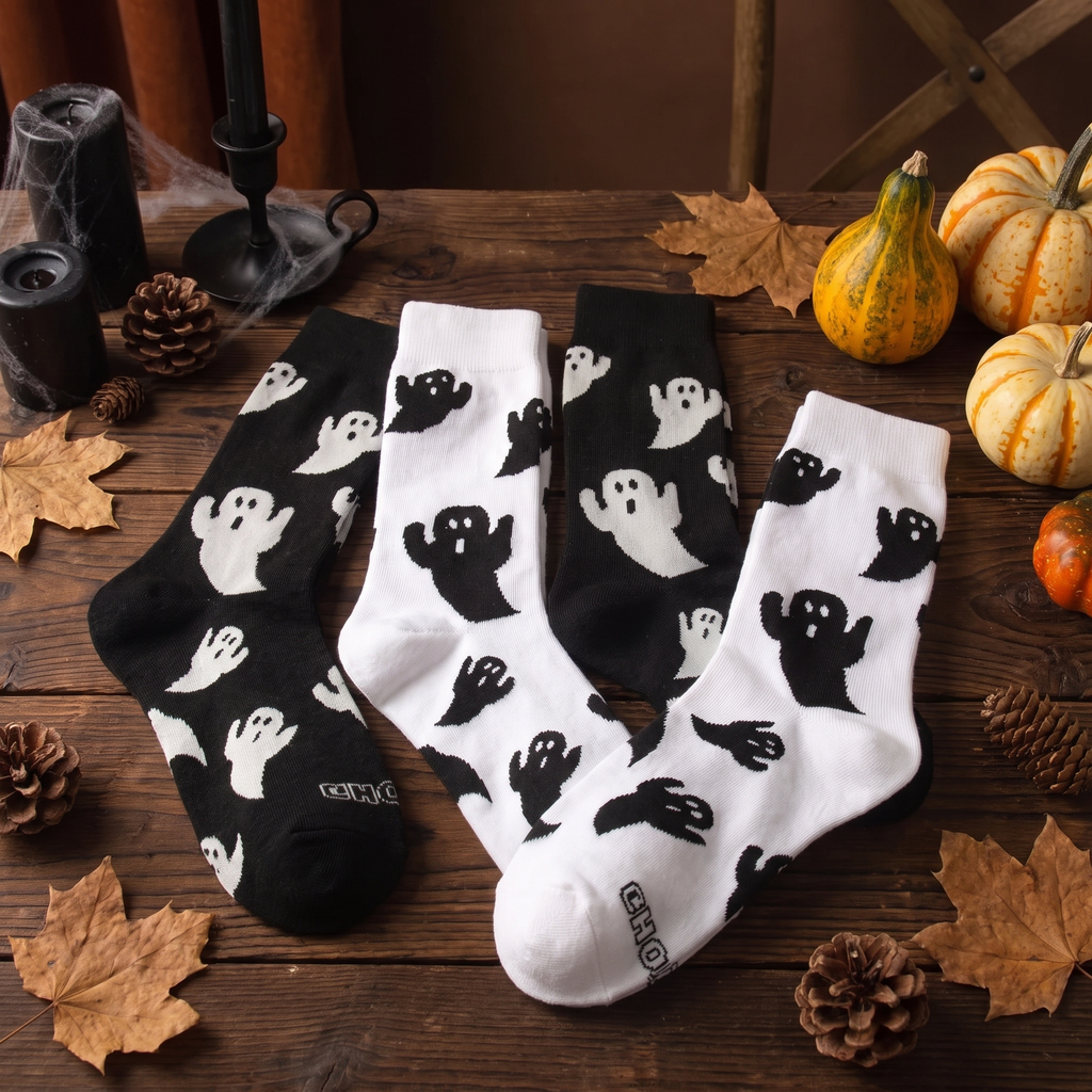 Halloween Ghost Print Socks - Funny Cosplay Crew Socks for Men & Women