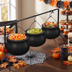 Witches Cauldron Serving Bowls Set of 3 on Rack - Hocus Pocus Halloween Party Decor