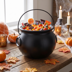 8 inch Black Witch Cauldron Bucket - Halloween Candy Bowl & Trick-or-Treat Pail
