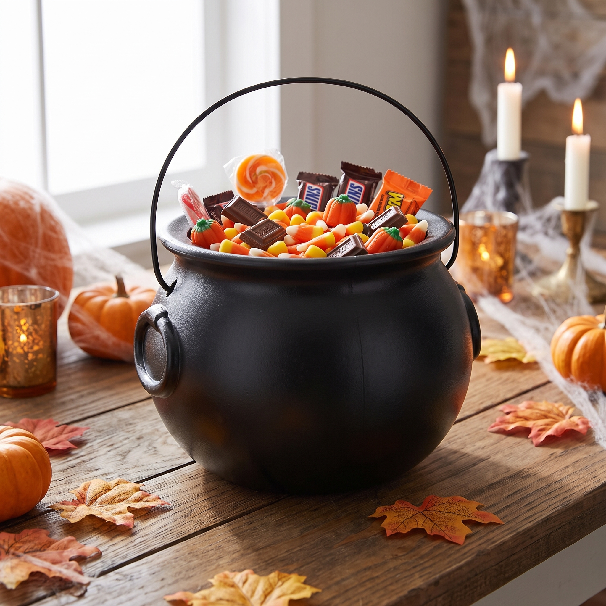 8 inch Black Witch Cauldron Bucket - Halloween Candy Bowl & Trick-or-Treat Pail