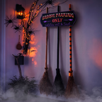 Witch Broom Parking Sign with 3 Wooden Brooms - Hocus Pocus Front Porch Decor