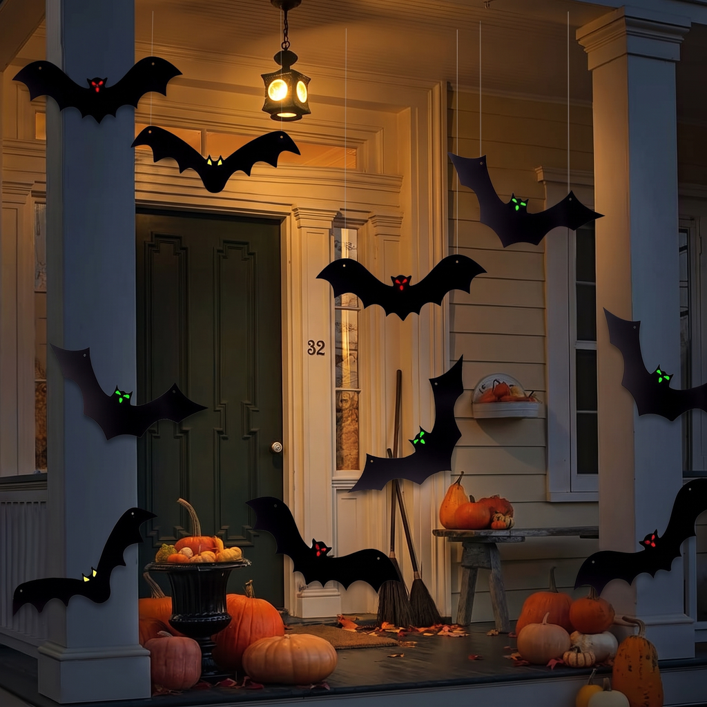 Halloween Hanging Bats - 12 Pack 3D Realistic Black Bats for Yard & Outdoor