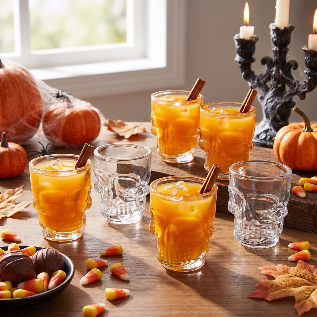Skull Shot Glasses - Clear Crystal Halloween Party Barware