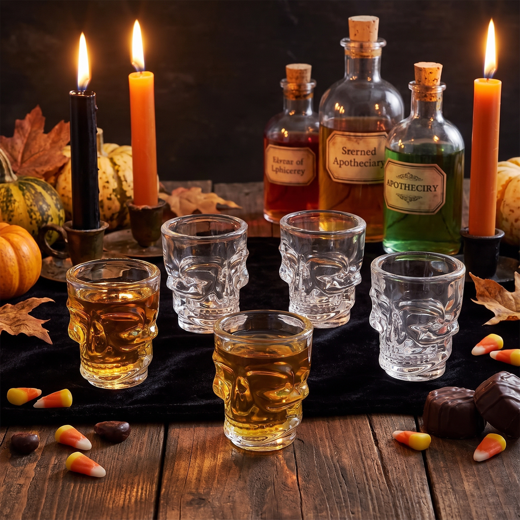 Skull Shot Glasses - Clear Crystal Halloween Party Barware