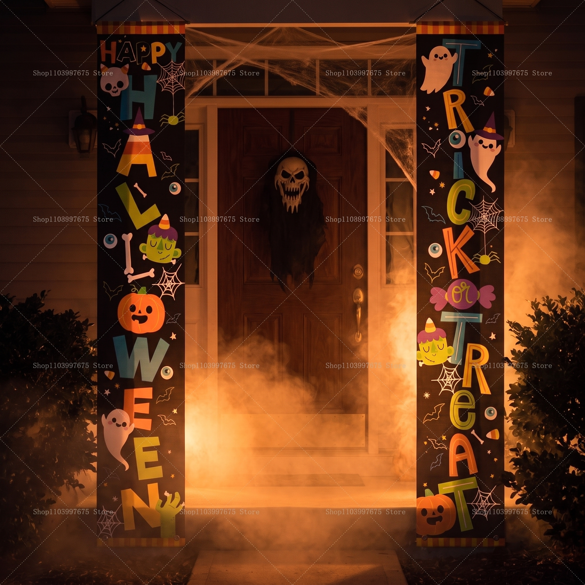 Happy Halloween Porch Banner - Pumpkin & Ghost Trick-or-Treat Wall Hanging