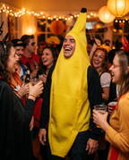 Person in banana costume at a Halloween party