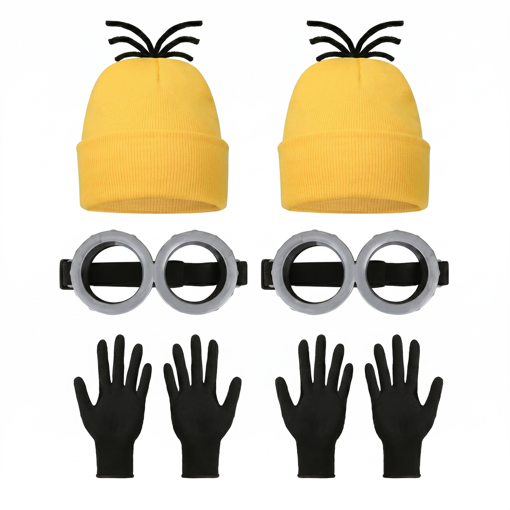 Yellow character costume kit, 6 pieces laid out
