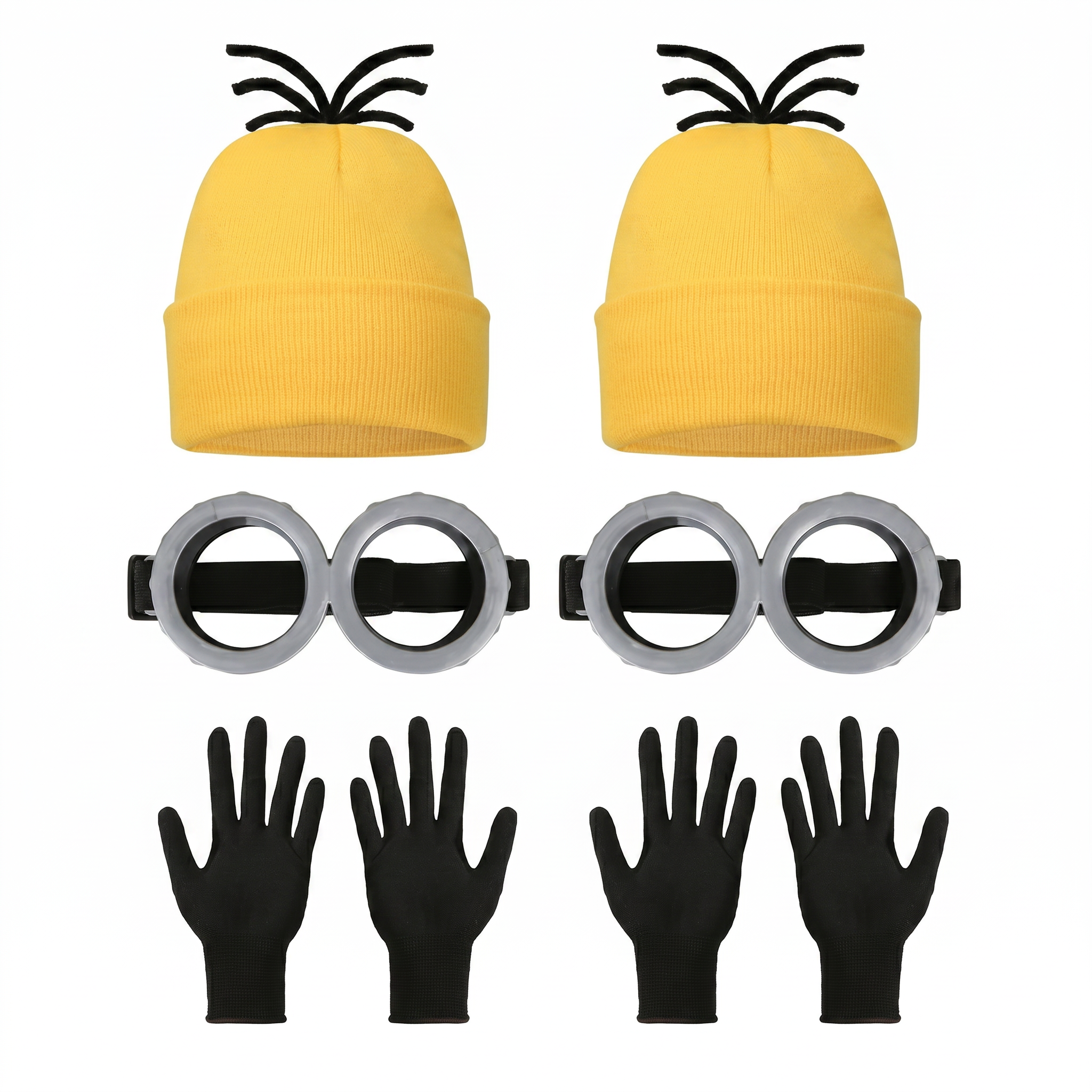 Yellow character costume kit, 6 pieces laid out