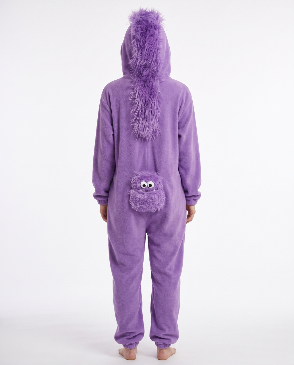 Monster onesie back view showing mane and pocket