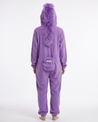 Monster onesie back view showing mane and pocket