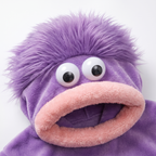 Monster onesie hood detail - googly eyes and furry mouth