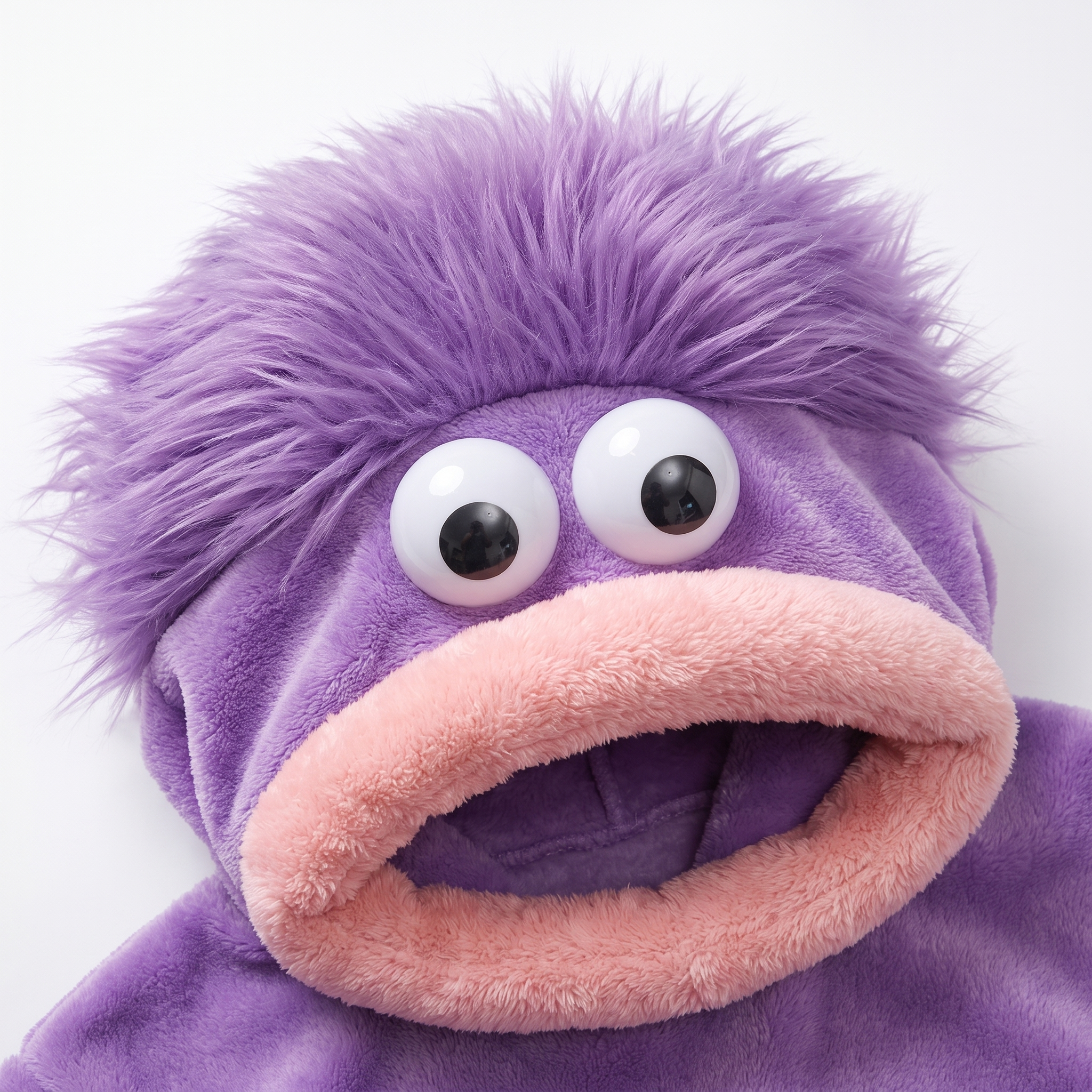 Monster onesie hood detail - googly eyes and furry mouth