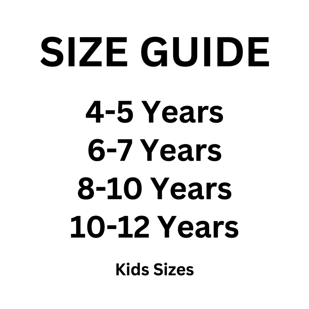 Size guide - Ages 4-5, 6-7, 8-10, 10-12 Years
