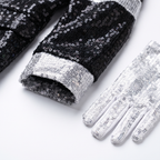 Sequin jacket and glitter glove detail