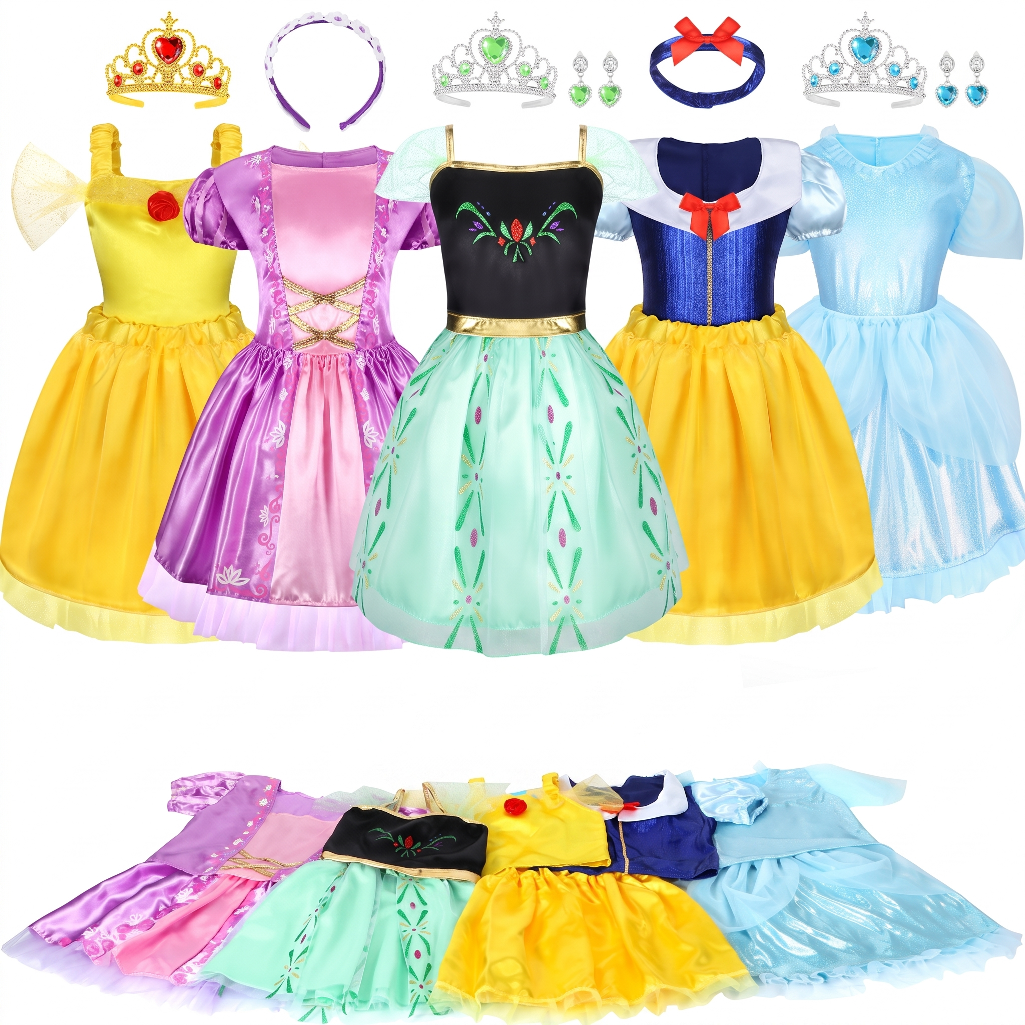 Princess dress-up set - five gowns with tiaras and accessories