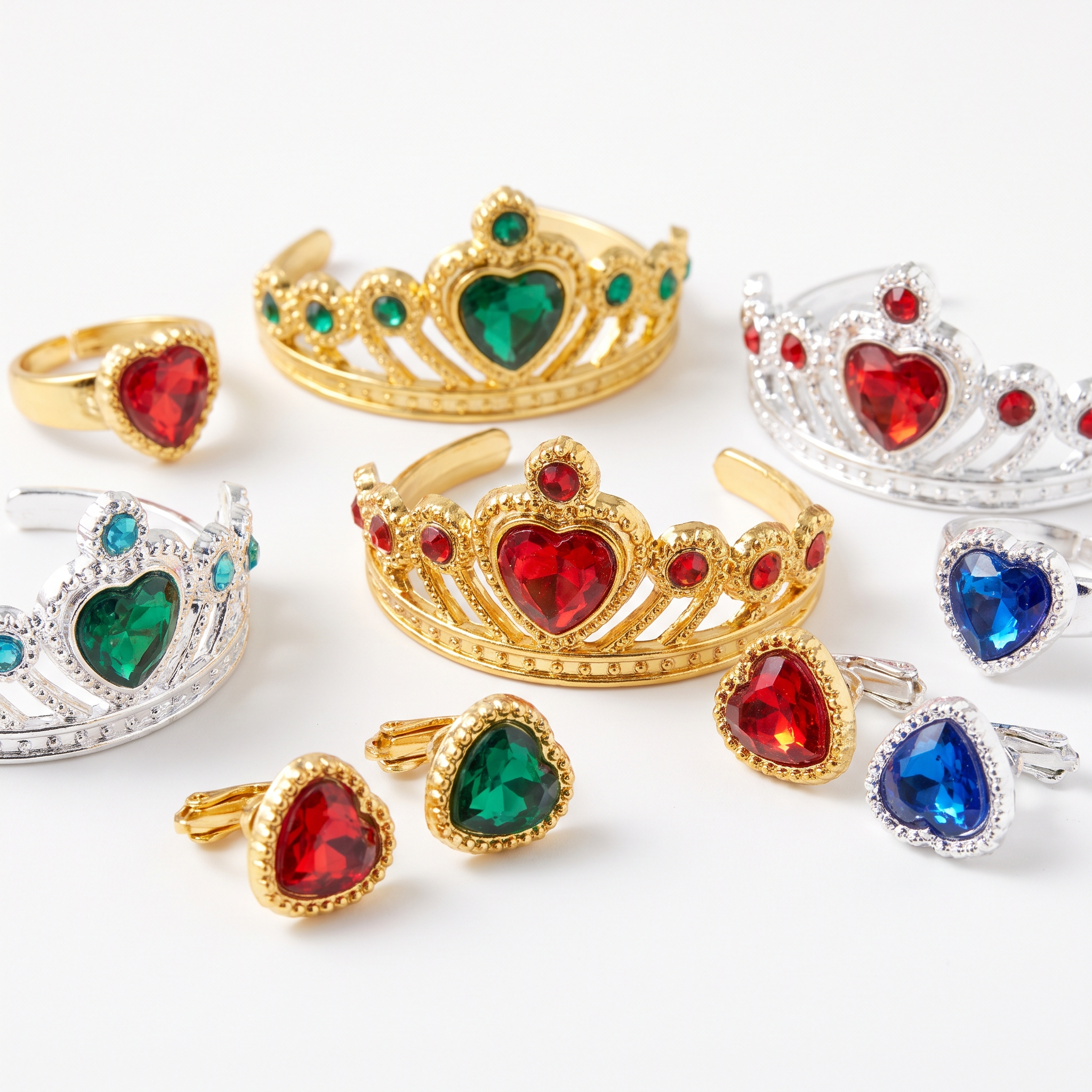 Jeweled tiaras and costume jewelry accessories detail