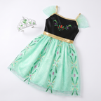 Single princess gown with matching tiara, flat lay