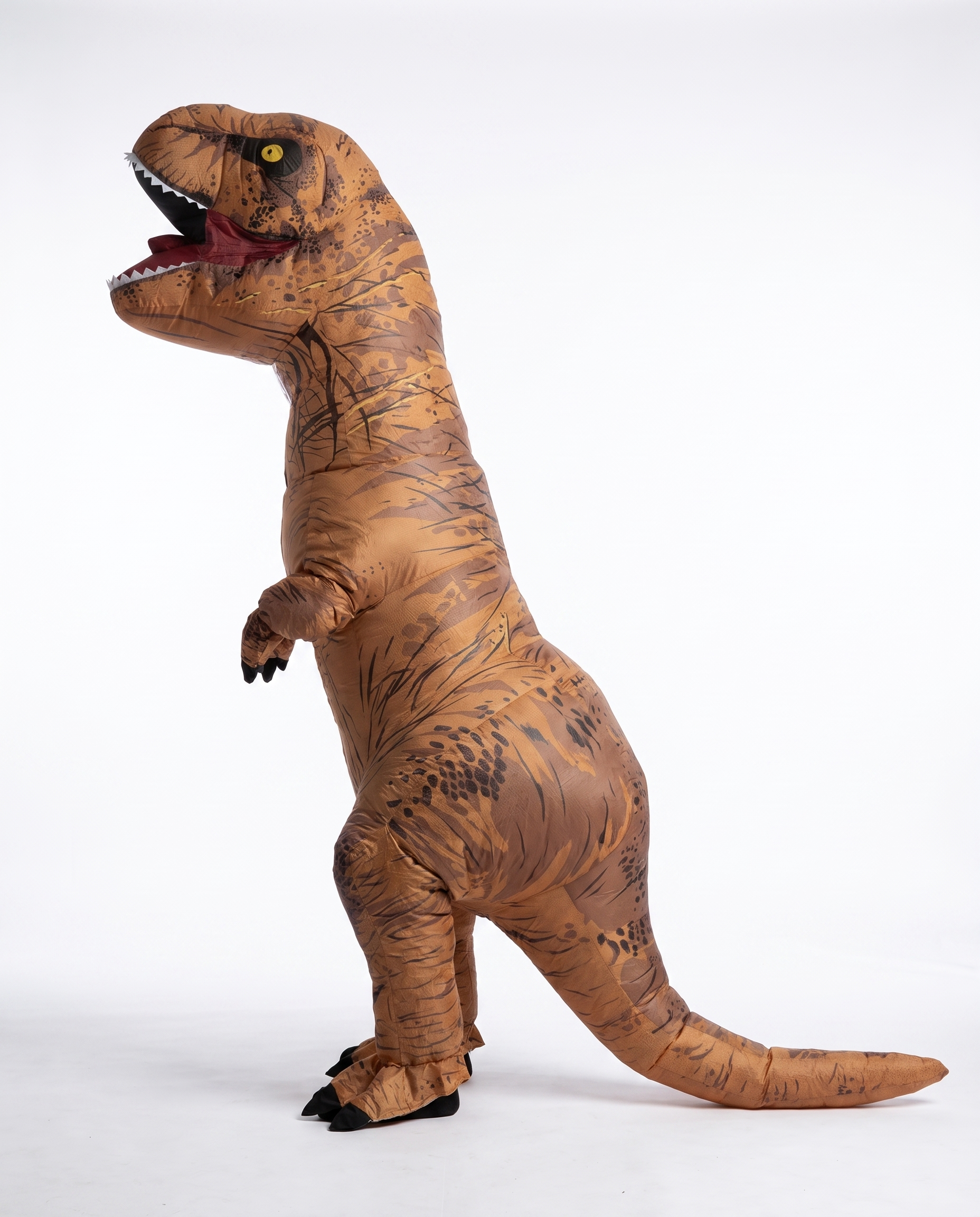 Inflatable T-Rex costume side profile with tail