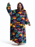 Pumpkin Glow oversized wearable blanket hoodie with glowing jack-o'-lantern print, shown on a white background