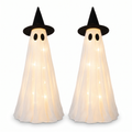 Two light-up ghost centerpieces with witch hats