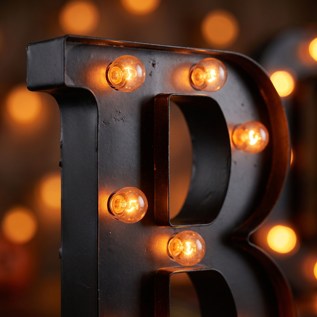Close-up of the glowing marquee bulbs