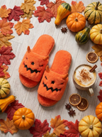 Slippers flat-lay with autumn leaves