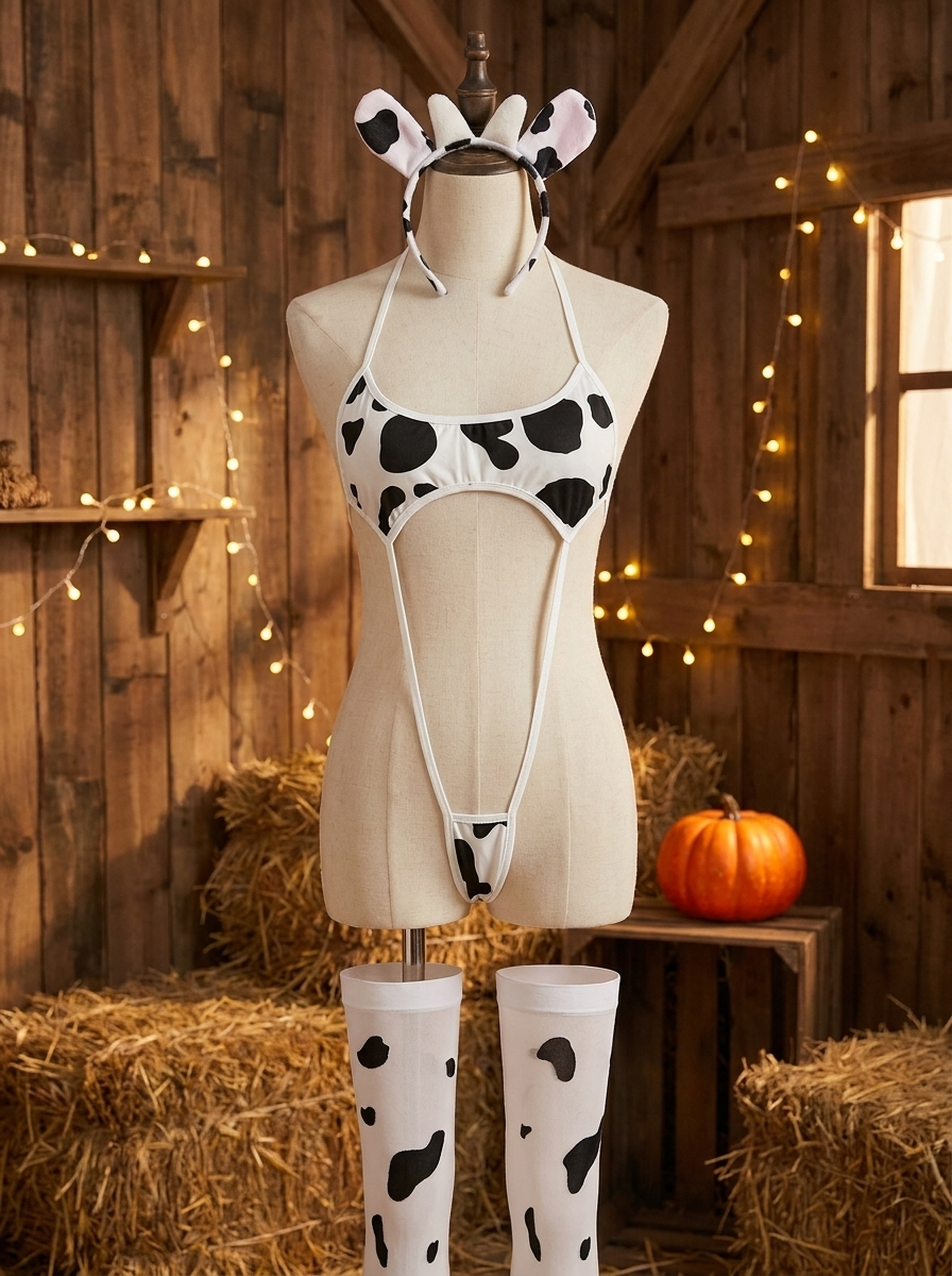 Cow cosplay set on a dress form