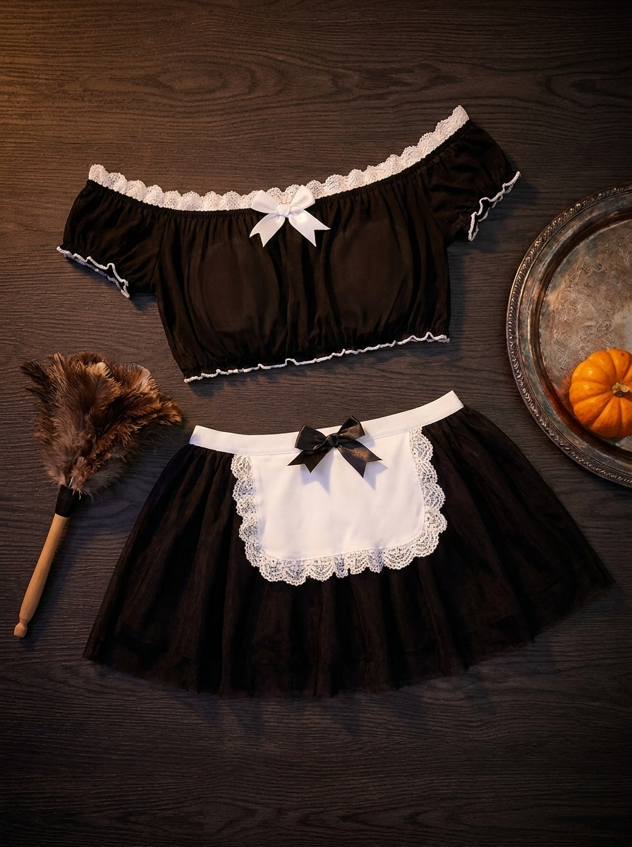 Mesh maid outfit flat-lay