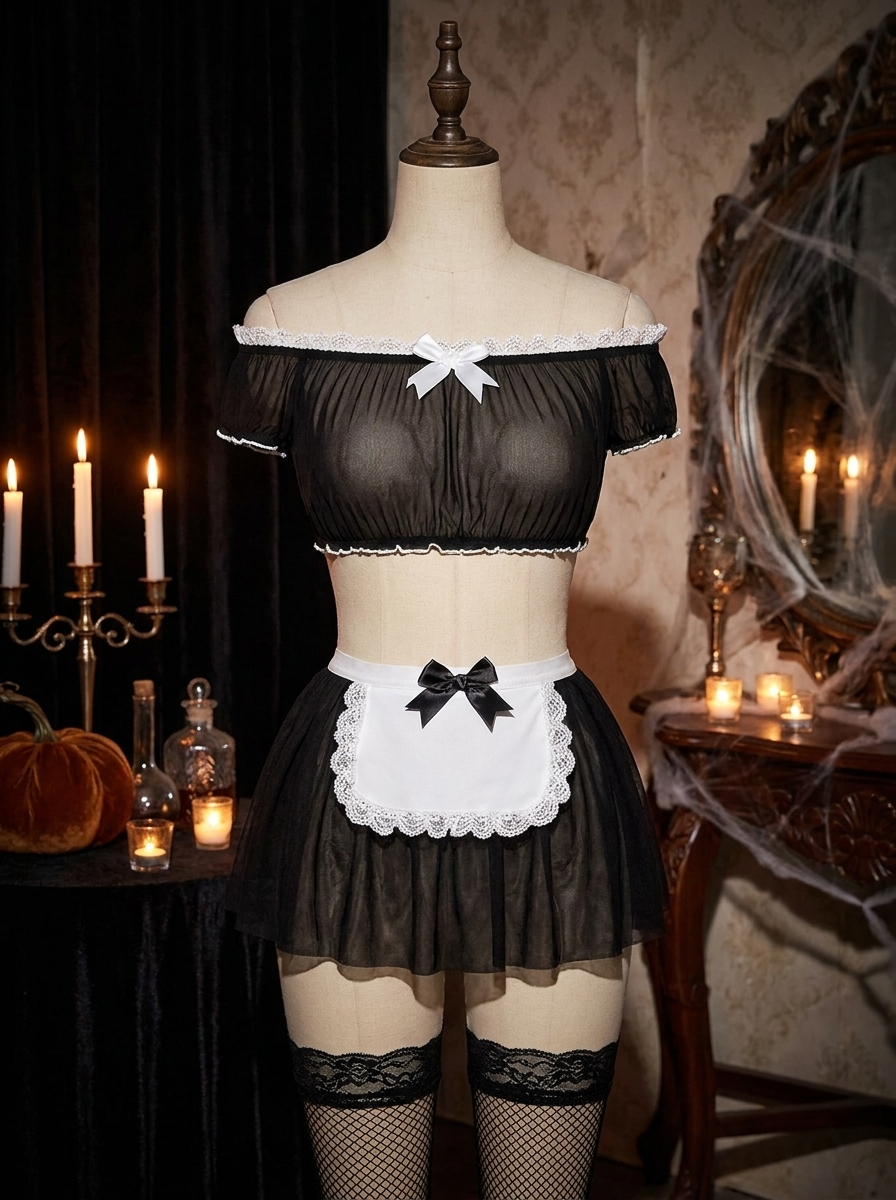 Mesh maid outfit on a dress form
