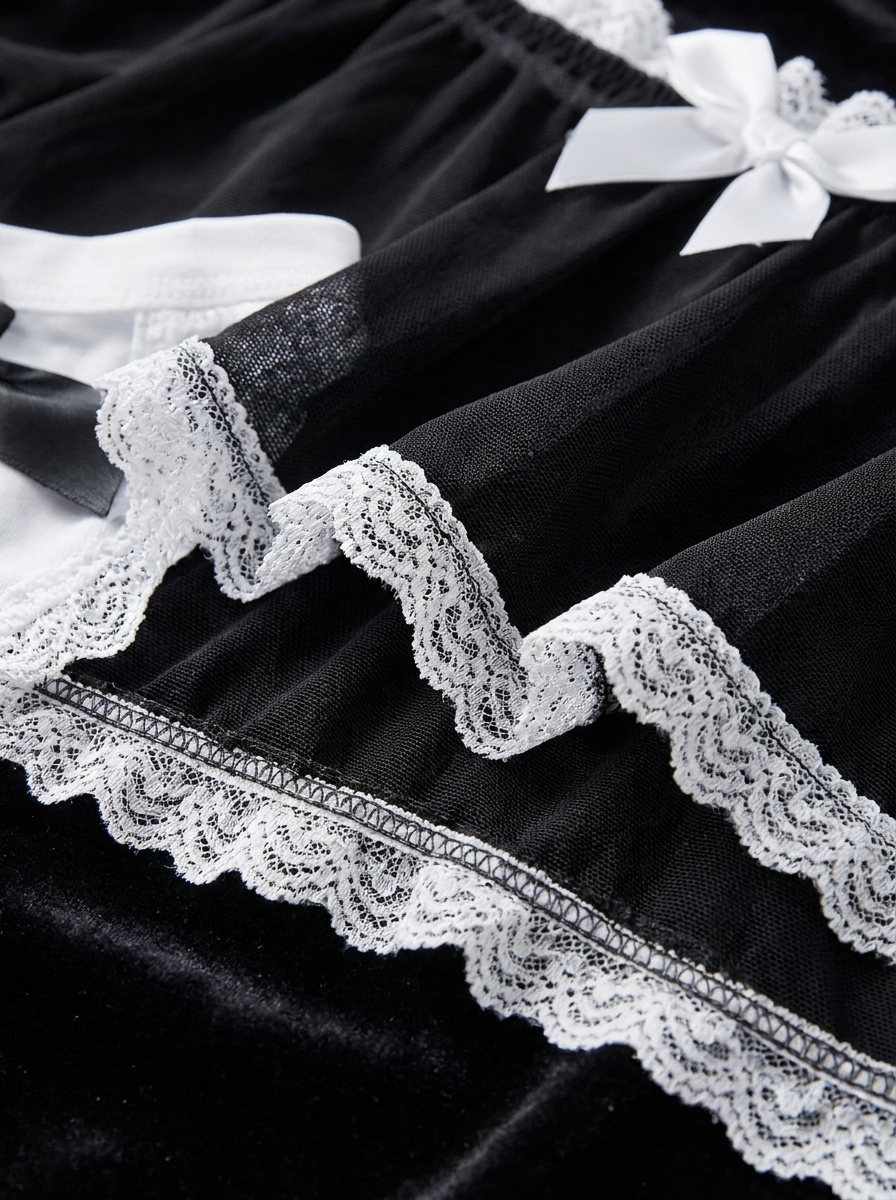 Mesh and ruffle fabric detail