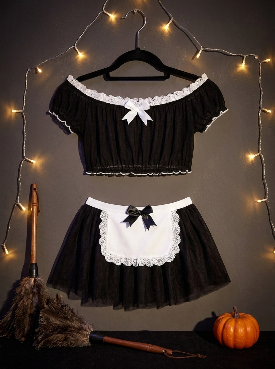 Mesh maid outfit on a boutique hanger