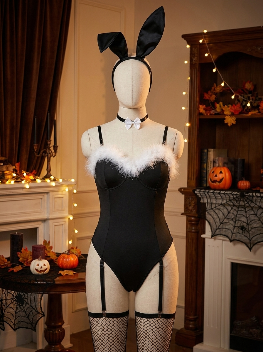 Bunny cosplay set on a dress form