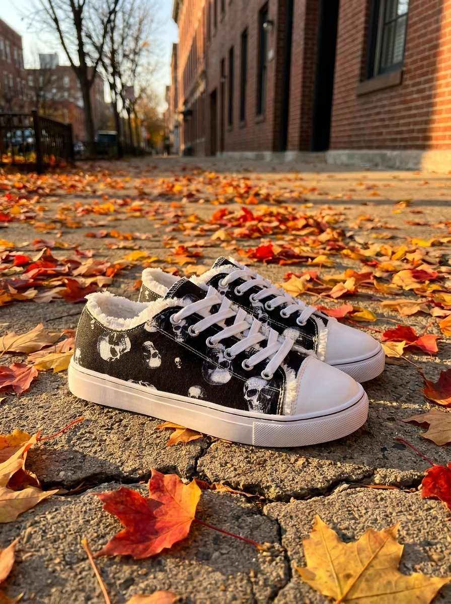 Sneakers on an autumn sidewalk