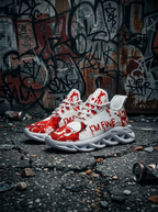 Skull sneakers by a graffiti wall