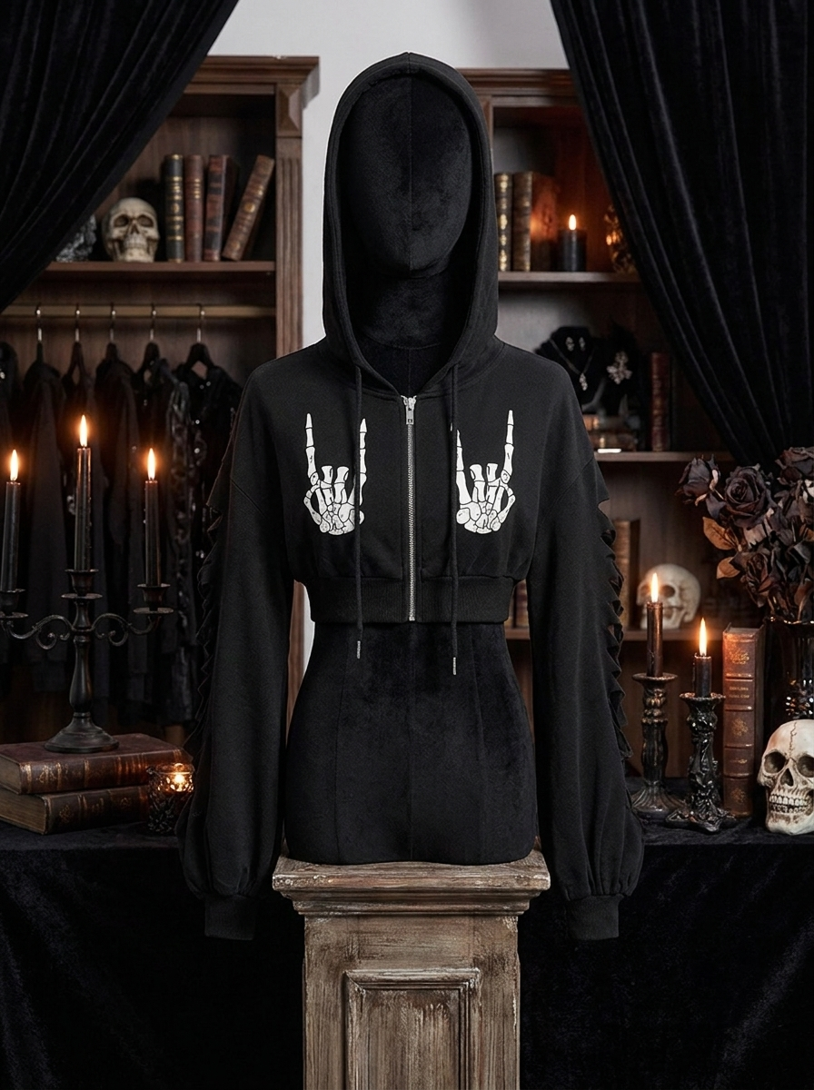 Cardigan on a dress form in a gothic room
