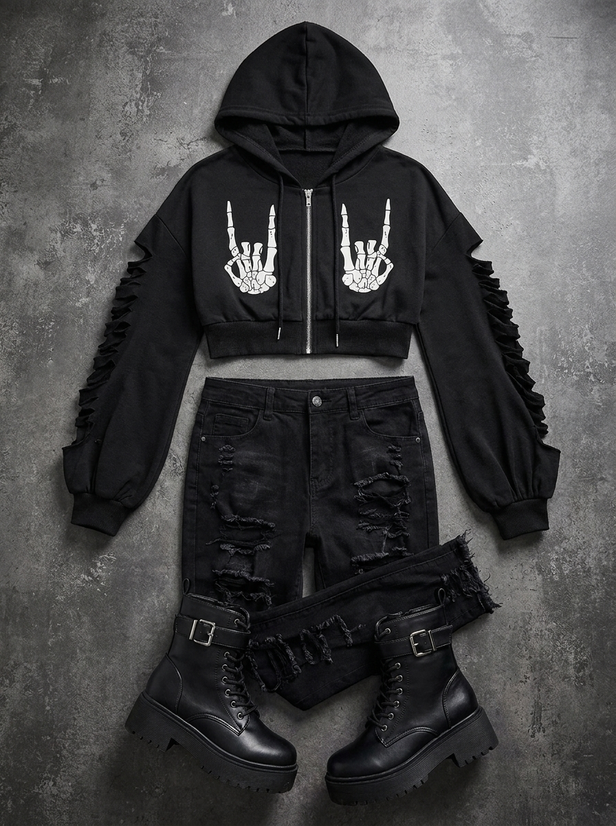 Cardigan gothic streetwear flat-lay