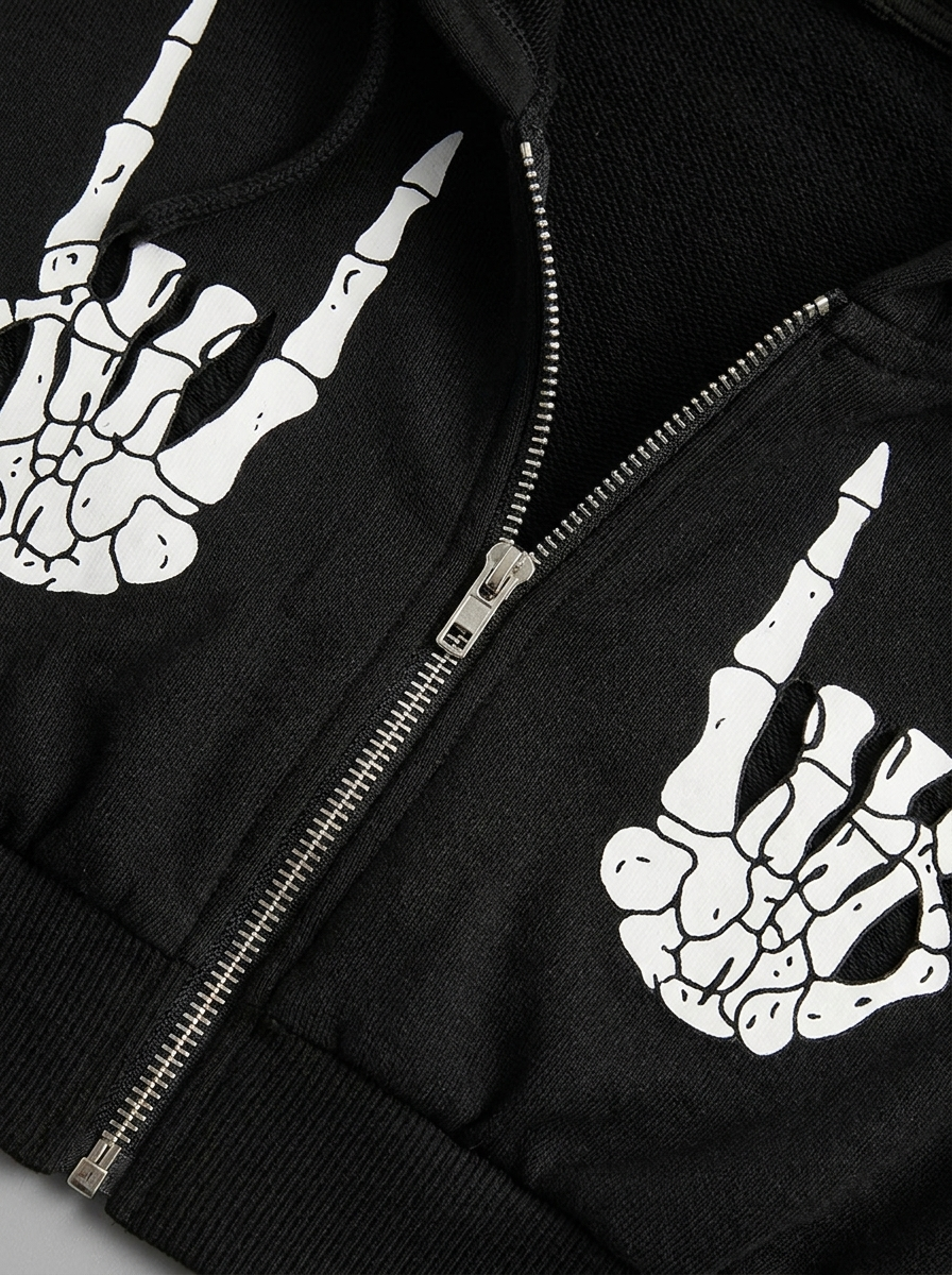 Skeleton cut-out and zipper detail