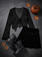 Spider-web top gothic outfit flat-lay