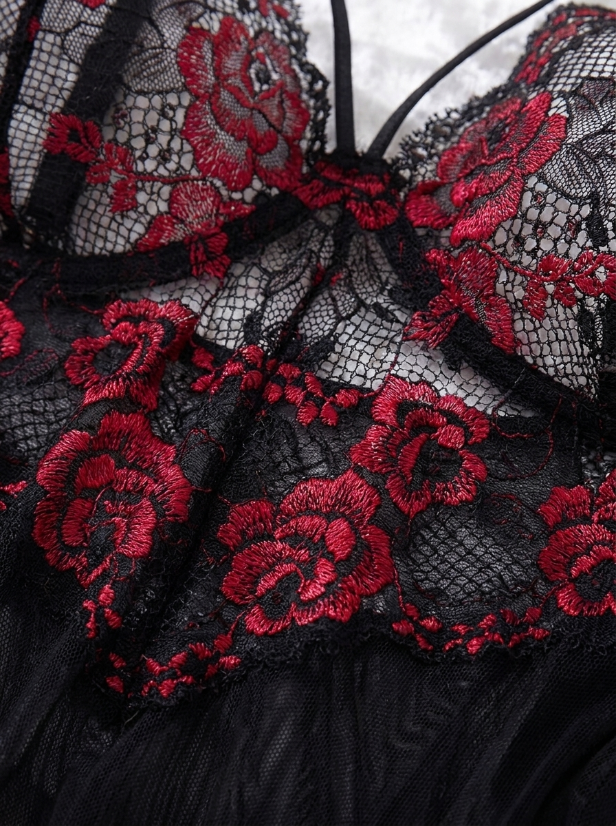 Rose lace embroidery detail