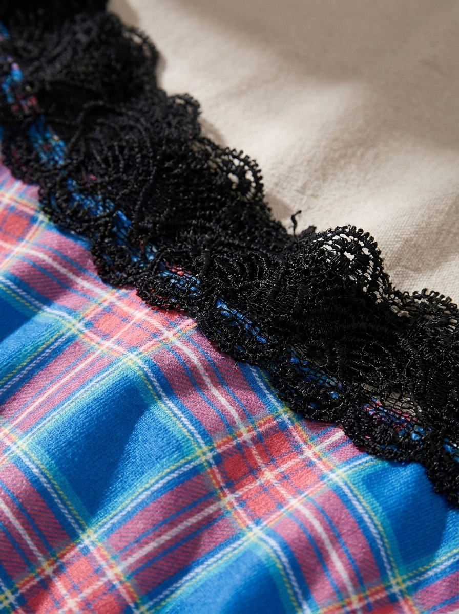 Plaid and lace fabric detail