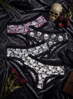 Goth panties styled flat-lay