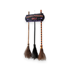 Witch Broom Parking Sign with 3 Wooden Brooms - white background