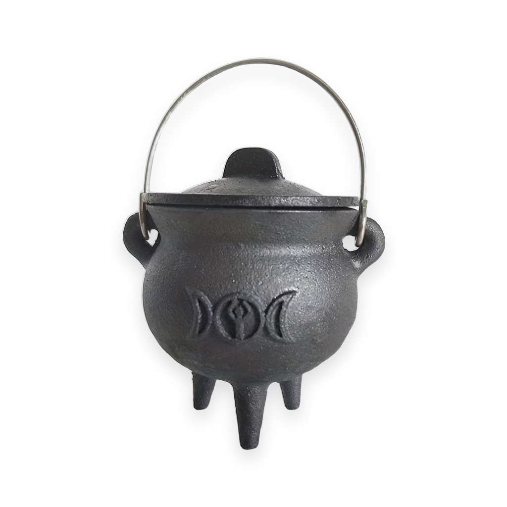 Witch Cauldron with Lid and Handle - white background