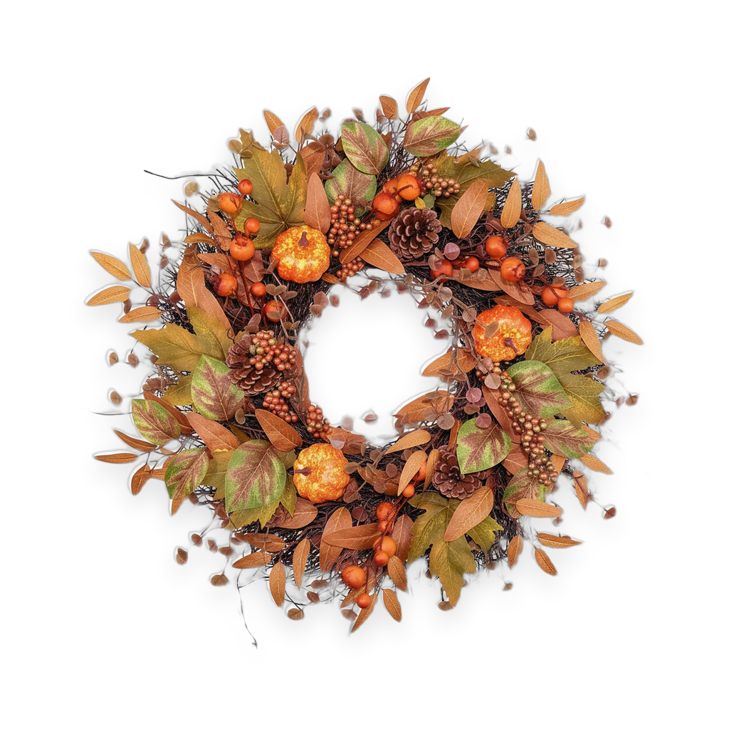 Fall Wreath with pumpkins - white background