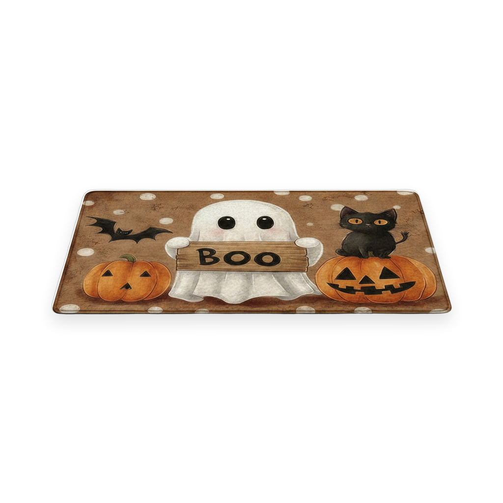 Ghost Halloween Doormat BOO - white background
