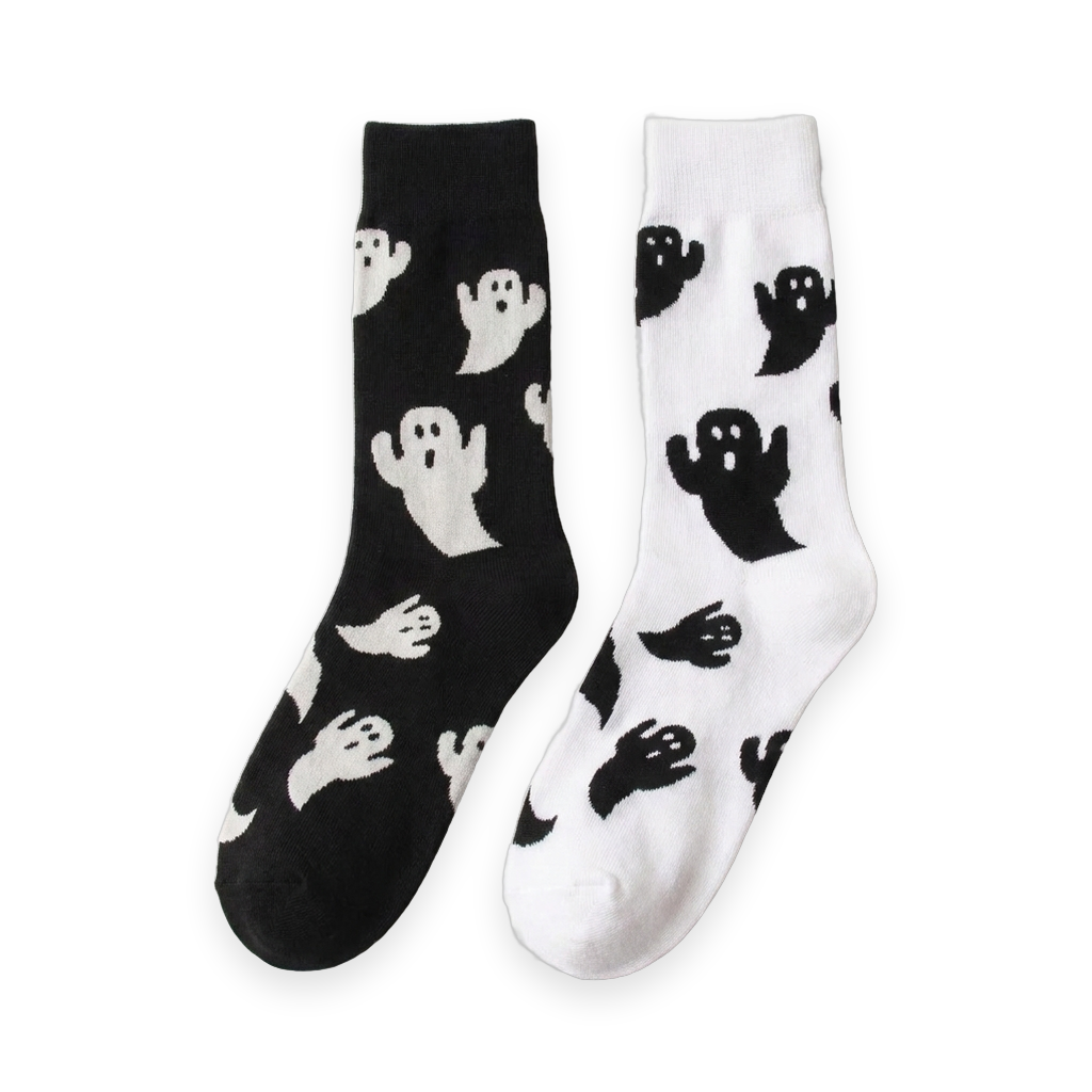 Halloween Ghost Print Socks - white background