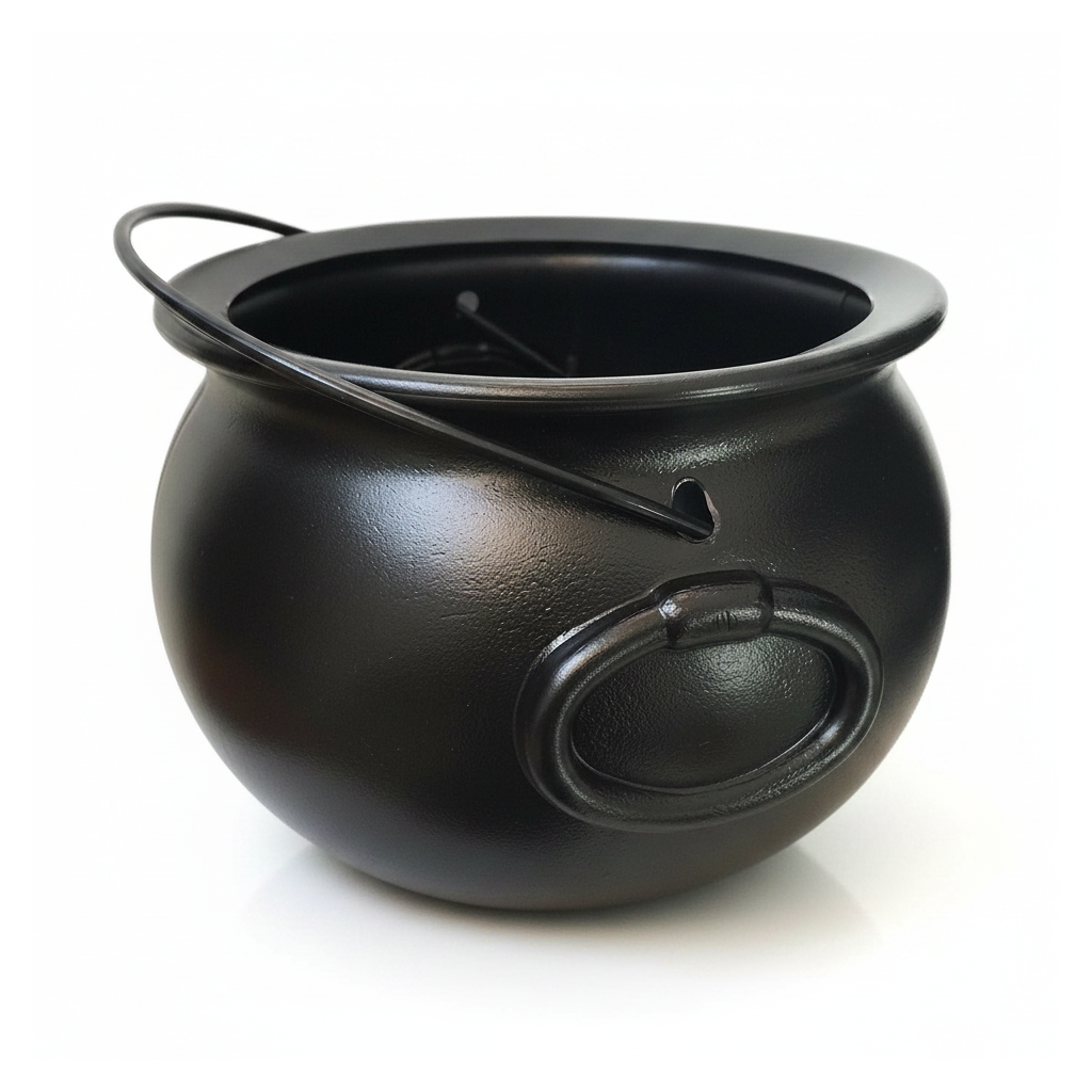 8 inch Black Witch Cauldron Candy Bucket - white background