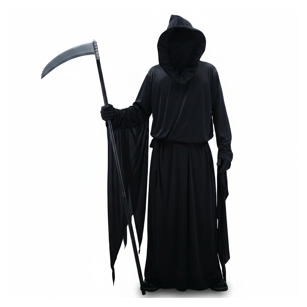 Grim Reaper Costume with Scythe - white background