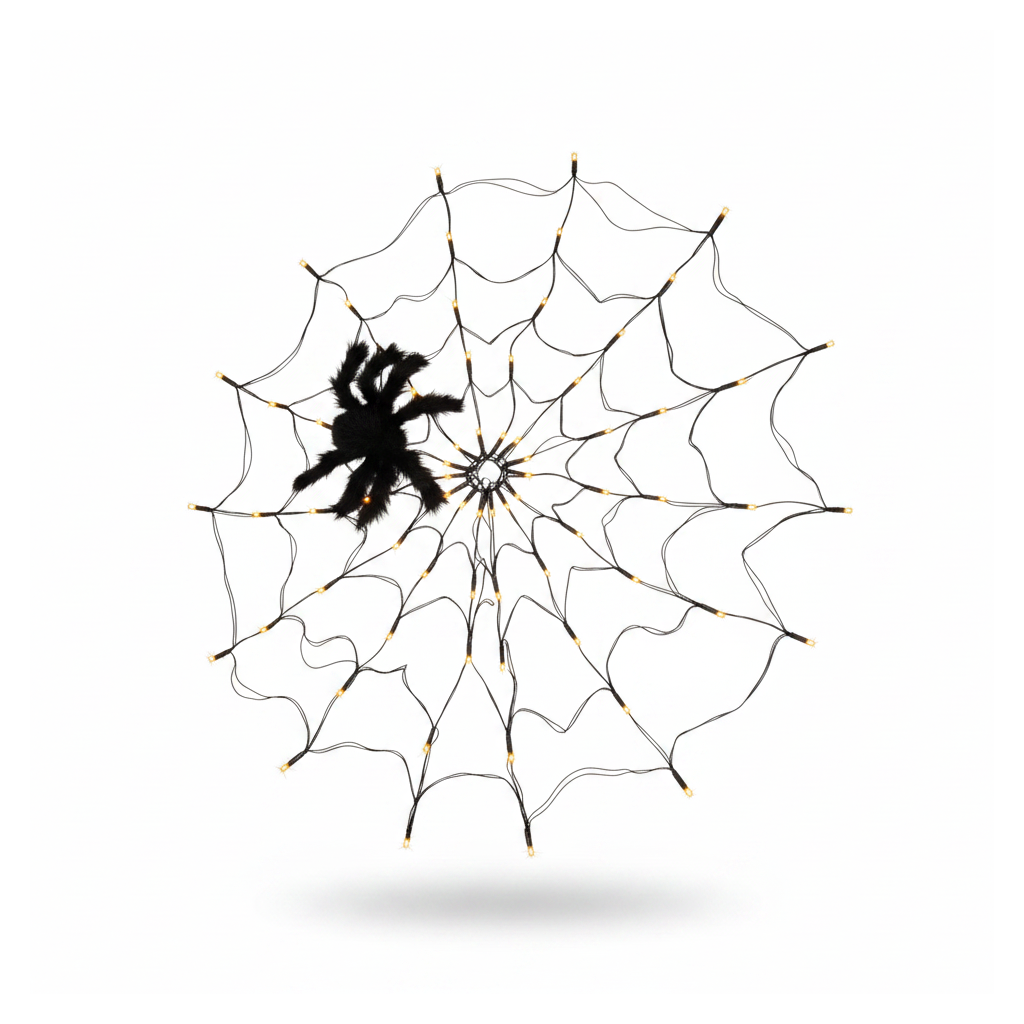 Halloween Spider Web Lights 4ft with spider - white background