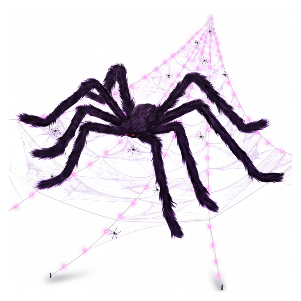 Halloween Light-Up Spider Web with 59 inch Spider - white background